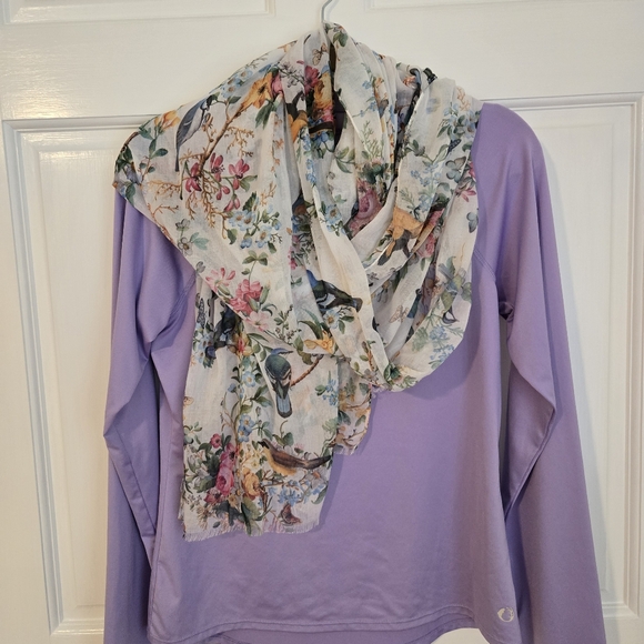 Botanical Printed Scarf With Roses Butterflies & Birds - Picture 15 of 16